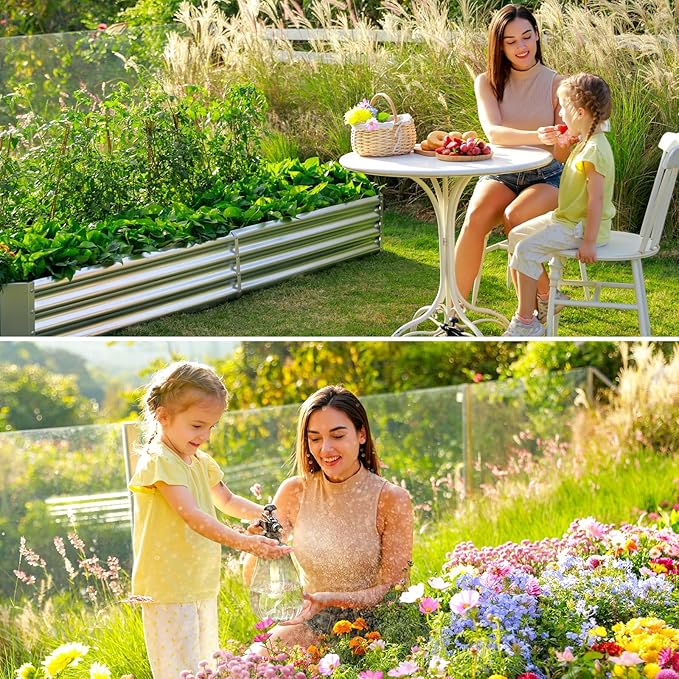 Land Guard 2 Pack 8×4×1ft Galvanized Metal Raised Garden Bed, Metal Planter Kit Box Outdoor for Deep-Rooted Vegetables, Flowers, Green and Herbs…