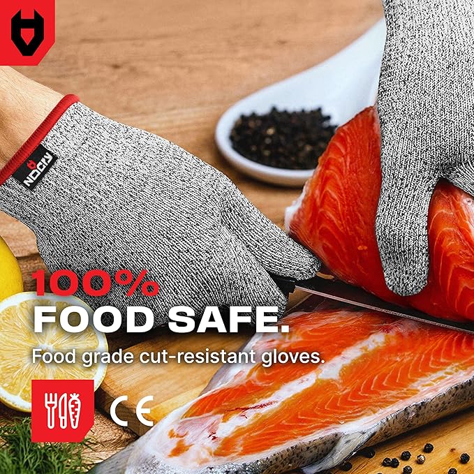 NoCry Premium Cut Resistant Gloves Food Grade for Kitchen — Superior Comfort and Dexterity; Level 5 Protection - Small, Original (Grey), 3 pack