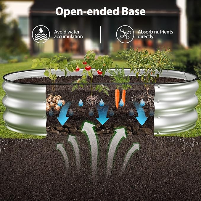 Raised Garden Bed Kit, 4x2x1 ft Galvanized Planter Box Outdoor with Safety Edging, Large Metal Raised Beds for Gardening Vegetables Flower Herb (Silver)