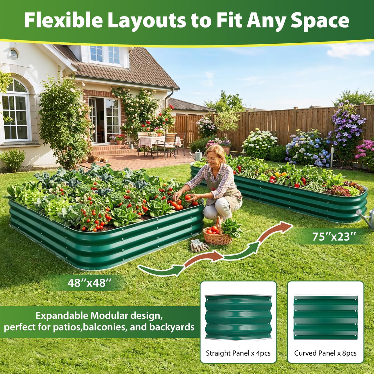 Square Raised Garden Bed 4x4 ft for Vegetables, Herbs & Flowers, 12" Deep