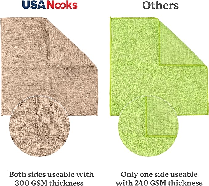 USANOOKS Microfiber Cleaning Cloth - Beige - 12Pcs (12.5x12.5 inch) High Performance - 1200 Washes, Ultra Absorbent Car Towel Traps Grime & Liquid for Streak-Free Mirror Shine - car Washing Cloth