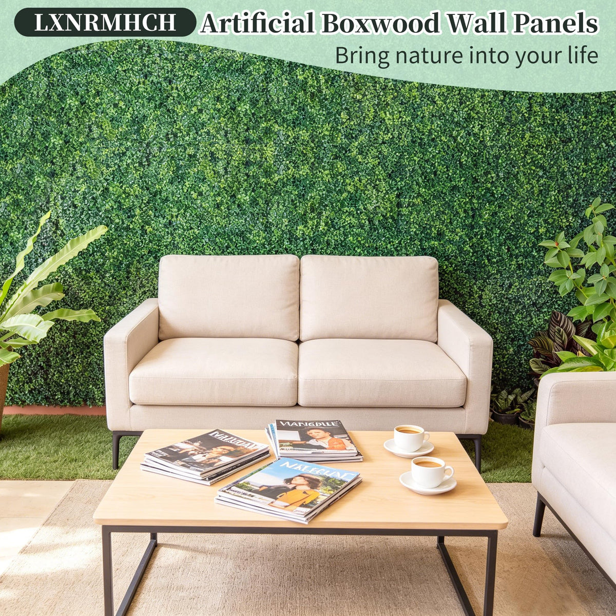 Artificial Grass Wall Panel, 12Pcs 10x10in Boxwood Foliage Hedge Panels
