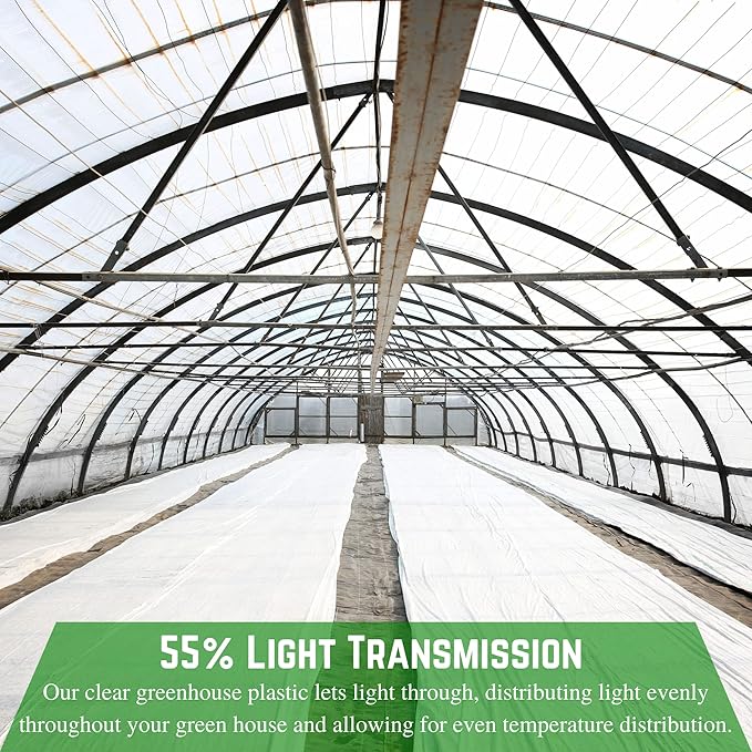 Farm Plastic Supply - White Greenhouse Plastic Sheeting - 6 mil - (40' x 110') - 4 Year UV Resistant Poly Greenhouse Film, 55% Light Transmission Hoop House Cover for Gardening, Agriculture
