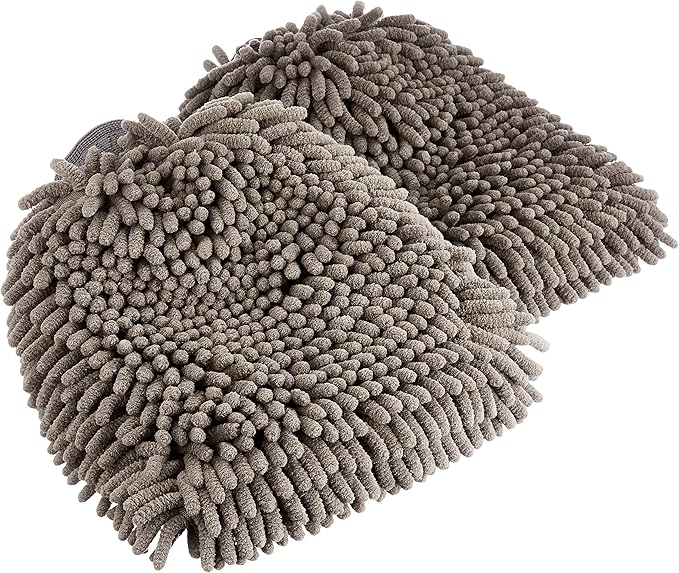 Amazon Basics Absorbent Microfiber Car Wash Drying Mitts, 2 Pack, Gray, 10.44" L x 9.06" W