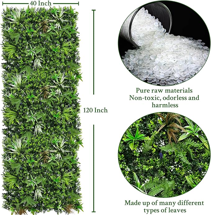 ODTORY Artificial Boxwood Topiary Hedges Panels: 40'' x 120'' UV-Protected Privacy Faux Grass Wall Backdrop Fence Screen for Patio, Balcony, Garden, Backyard Indoor Outdoor Green Decor
