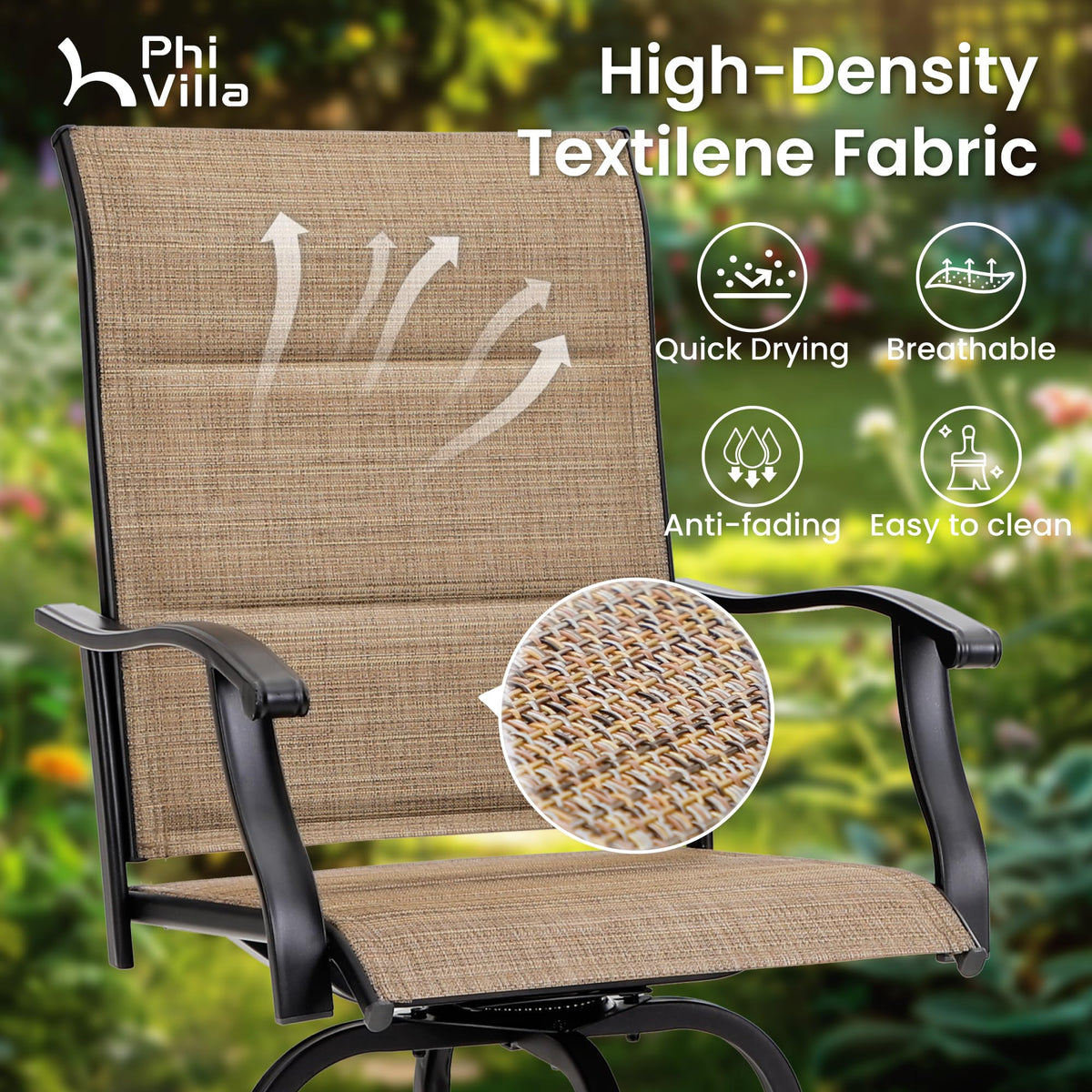PHI VILLA 3 Piece Outdoor Swivel Bar Stools Set, Bar Height Patio Set
