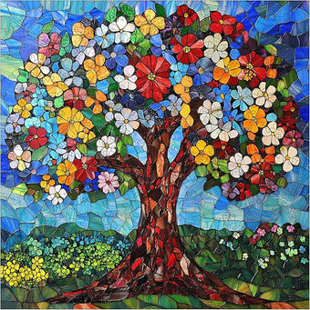 Delobil Jigsaw Puzzles, Flower Tree Wooden Puzzles for Adults, 200 Piece Unique Shaped Stained Glass Puzzle for Kids, Plant Art Birthday Gifts Family Game, 11.2 x 11.2 Inches