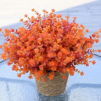 BCBLF Artificial Flowers for Outdoors, 12 Bundles UV Resistant Realistic Faux Plants for Outside Porch Planter, Spring Summer Home Garden Decoration, Red Orange