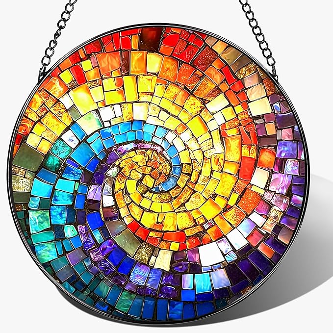LAOWEIKI 8'' Rainbow Spiral Suncatcher Ornament, Stained Glass Window Hanging, Sun Catchers for Windows Hanging Ornaments, Window Decor, Ideal Gift | Gifts for Art Lovers, Friends, Family