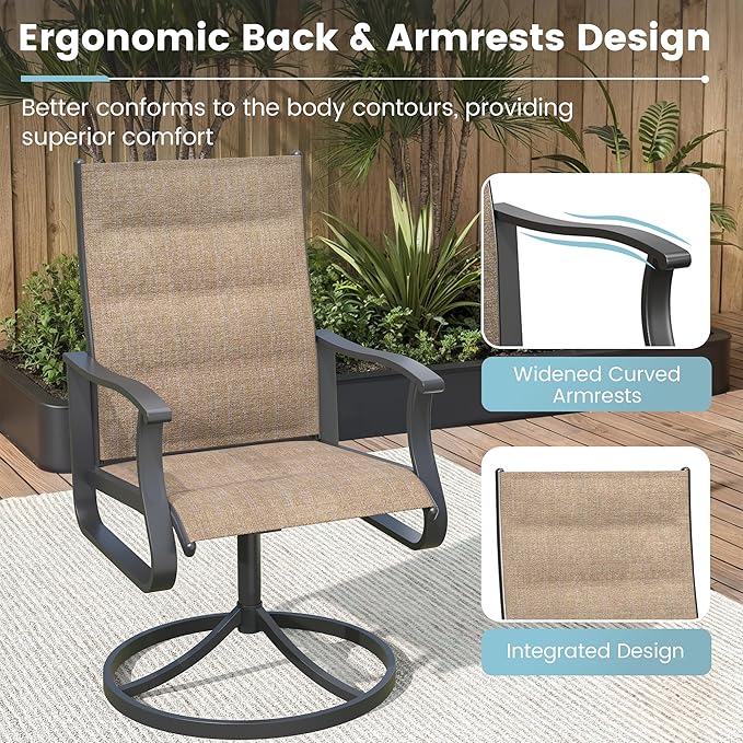 Patio Swivel Chairs Set of 6, Outdoor Dining Chairs with High Back, 360° Swivel Rocker Chair in All-Weather Padded Textilene & Metal Frame for Garden, Porch, Backyard, Balcony(Padded Brown)