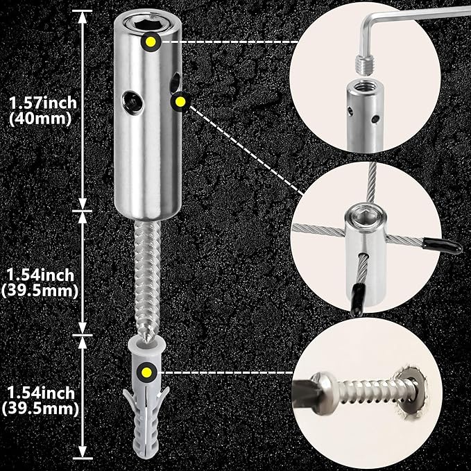 Acemaker Wire Trellis for Climbing Plants Outdoor, 12-Set Wall Wire Trellis Kit with 1/8in x 53ft Stainless Steel Cable, T316 Cylindrical Espalier System for Fence and Garden DIY Projects