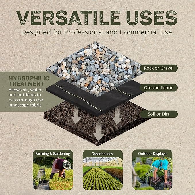 DeWitt Sunbelt Weed Barrier Fabric 3.2 oz, 4 x 200 Feet – Heavy-Duty Ground Cover Mat for Greenhouse Floors, Garden Rows, Raised Beds, Yard Gardening, and Outdoor Landscape Protection
