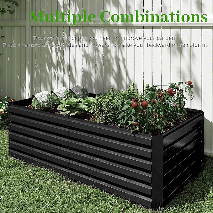 8x4x2 ft Raised Garden Bed, Large Metal Planter Raised Beds, Planters for Outdoor Plants for Vegetables, Flowers, Herbs, Fruits, and Succulents.Black