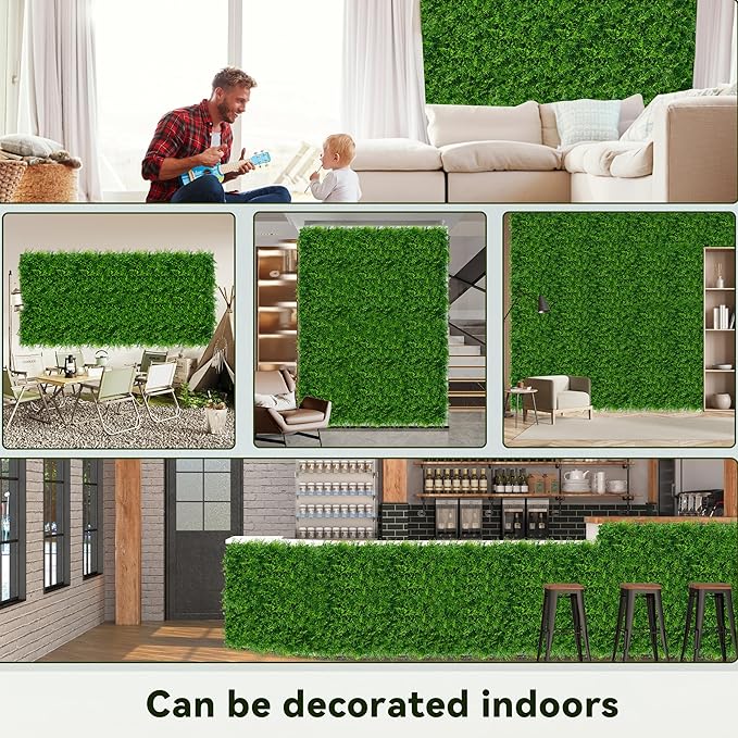 DOPGIB Greenery Faux Grass Wall Backdrop: 20"x20" (16P) UV-Anti Artificial Green Boxwood Panel for Patio Balcony Privacy & Ivy Fence Covering Privacy, Garden, Backyard Wall Backdrop Decor