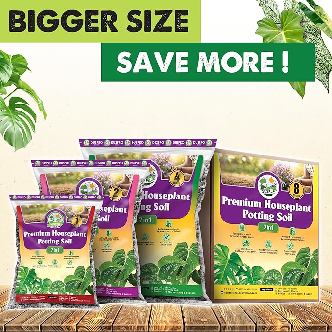 DUSPRO Recycle Pre-Mixed House Plant Soil Aroid Potting Mix 7-in-1 with Coco Coir, Peat Moss, Perlite, Worm Casting, Pumice, Pine Bark & Gypsum, Tropical Potting Mix for Indoor Plants, Herbs 2QRT