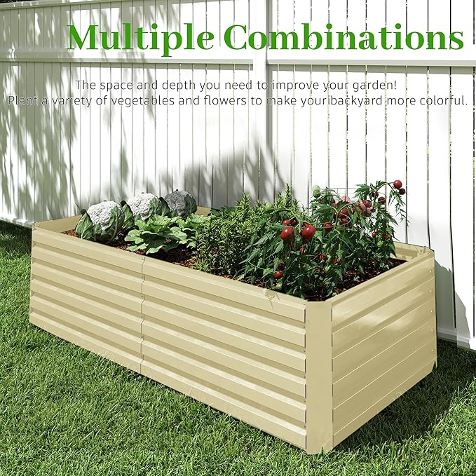 8x4x2 ft Outdoor Raised Garden Bed, Large Metal Planter Raised Beds, Planters for Outdoor Plants for Vegetables, Flowers, Herbs, Fruits, and Succulents.(4 Pcs,Yellow)