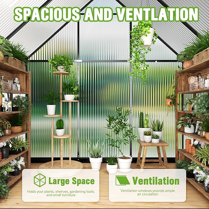 6x4FT Polycarbonate Green House with Roof Vent, Large Aluminum Frame Quick Setup Greenhouse, Walk in Green Houses Heavy Duty for Winter Outside Backyard Garden Patio (6x4FT)
