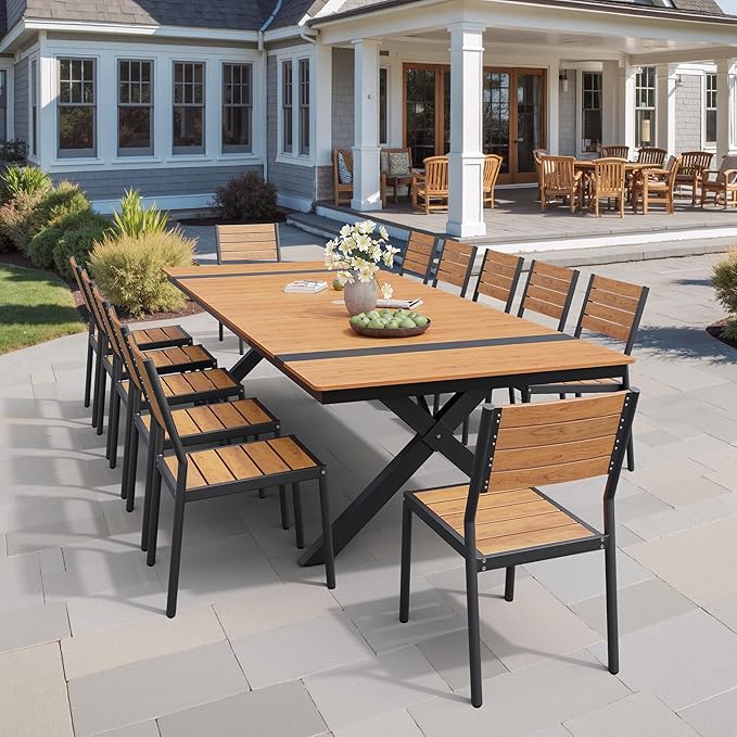 Pellebant Stackable Outdoor Dining Chairs Set of 2, Aluminum Patio Chairs with Armless, All-Weather for Garden, Lawn, Deck, Porch and Yard, Brown
