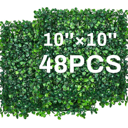 Crowye 48 Pcs 10 x 10 Inch Grass Wall Panel, Artificial Boxwood Wall Panels