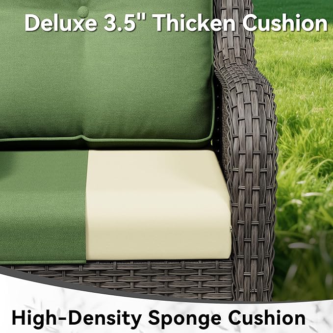 3 Piece Outdoor Wicker Patio Furniture Set, Swivel Rocker Patio Chairs Set with Thickened Olefin Cushions, High Back and Deep Seating, Hand-Woven PE Rattan for Porch, Deck