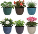 Worth Garden Plastic Round 8" Plant Pots for Indoor Plants - Set of 6 Multicolor Small Flower Pots W/Drainage Hole and Rubber Plug - Home Christmas Decorative planters Retro Floral Pattern