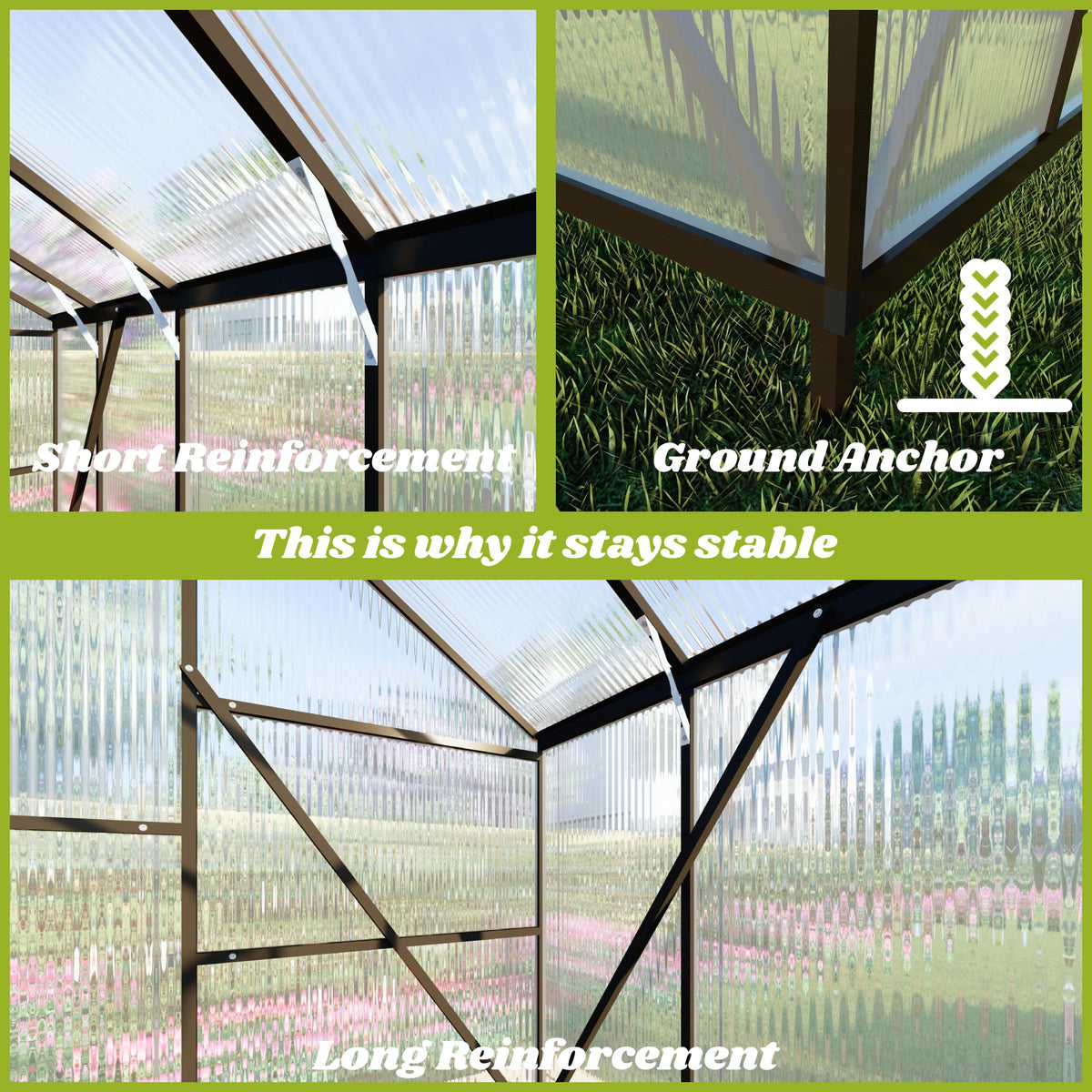 FLY BY YAN 6x6FT Outdoor Greenhouse with Roof Vent, Charcoal Black