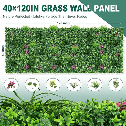 Yangrass Artificial Boxwood Wall Roll, 40"x120" (33.33 sqft) Grass Wall Panels with Mint Plant Leaves, Greenery Backdrop Privacy Screen with UV Protection, Green Grass Wall for Indoor Outdoor Decor