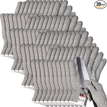 Xuhal 20 Pairs Cut Resistant Gloves Level 5 Protection Cutting Safety Kitchen Anti Cut Gloves for Kitchen (M)