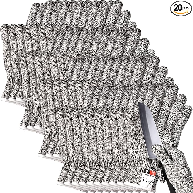Xuhal 20 Pairs Cut Resistant Gloves Level 5 Protection Cutting Safety Kitchen Anti Cut Gloves for Kitchen (S)