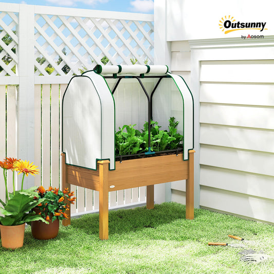 Outsunny Raised Garden Bed with PE Greenhouse Cover 35x22x47 inch Sand