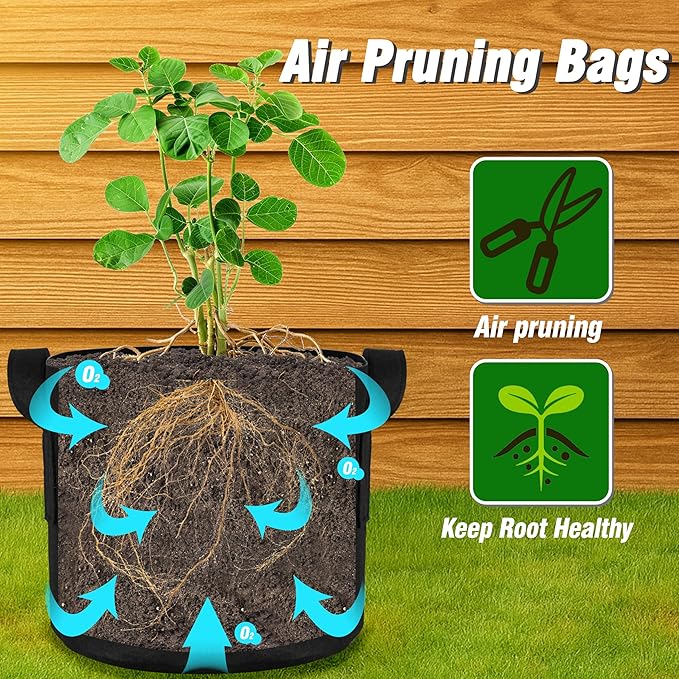 PHYEX 12-Pack 20 Gallon Grow Bags, Heavy Duty Fabric Pots with Handles, Reusable Plant Bags for Vegetable, Herbs & Flowers, BPA-Free, Breathable, Durable