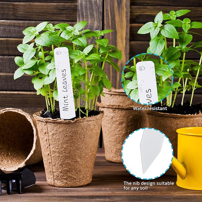 Plant Labels 4 Inch 200Pcs Plastic Plant Name Tags for Seedlings Garden Labels Markers Nursery Plant Tags Seed Labels Stakes with Permanet Marking Pen Plant Markers for Outdoor Garden (White200)