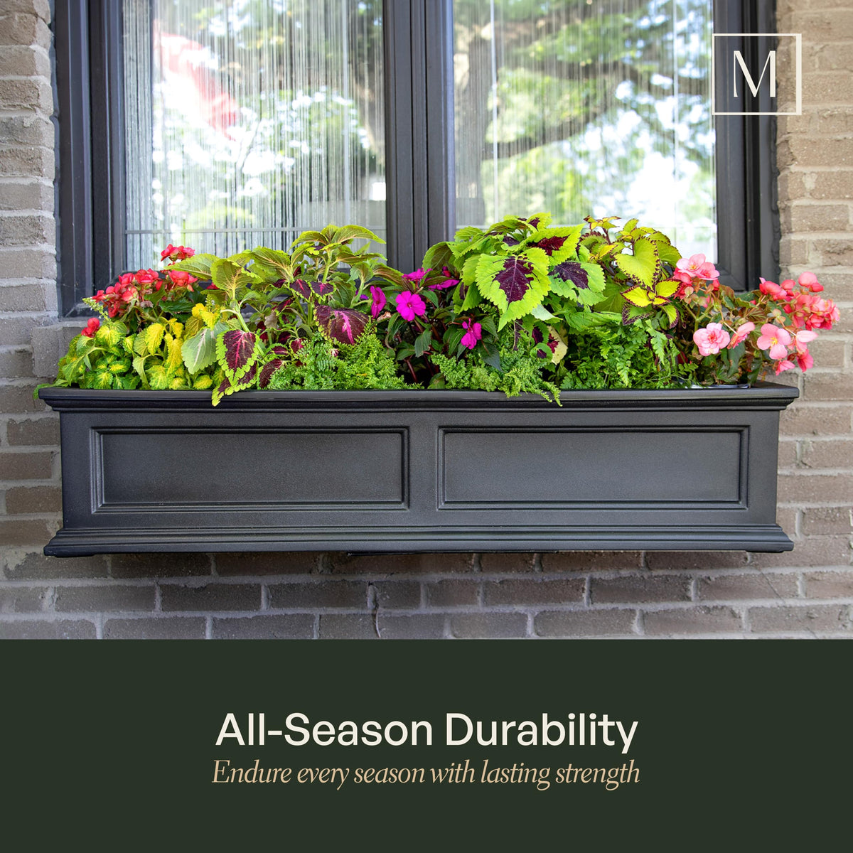 Mayne Fairfield 36in Self-Watering Rectangular Window Box Planter, Black