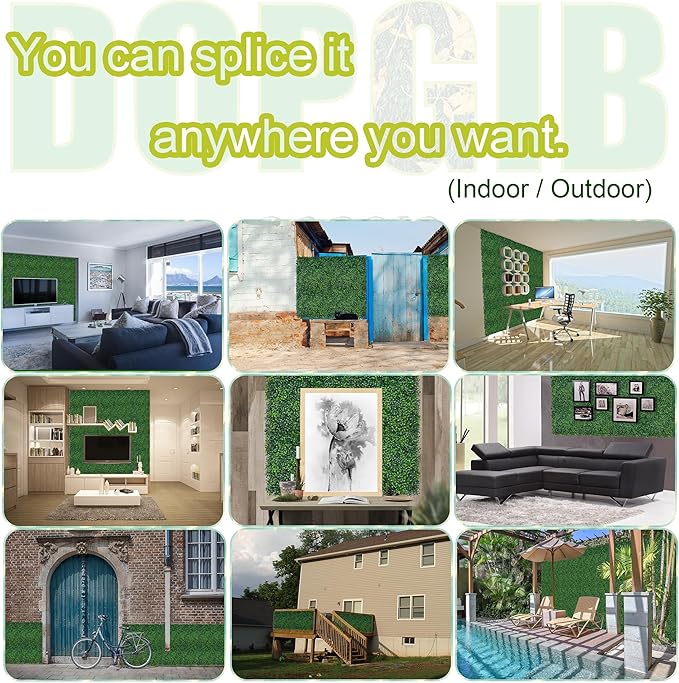 DOPGIB Artificial Boxwood Panels: 20"x 20"(12P) UV-Anti Faux Grass Panels for Interior Wall, Greenery Backdrop,Garden and Indoor Outdoor Plant Wall&Fence Covering Privacy for Backyard Decor