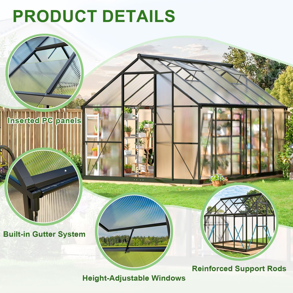 Polar Aurora 8x12 FT Outdoor Walk-in Polycarbonate Greenhouse