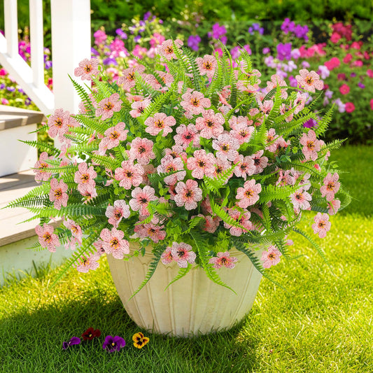 ATTGREAT Artificial Flowers for Outdoors UV Resistant, 12 Bundles(Pink)