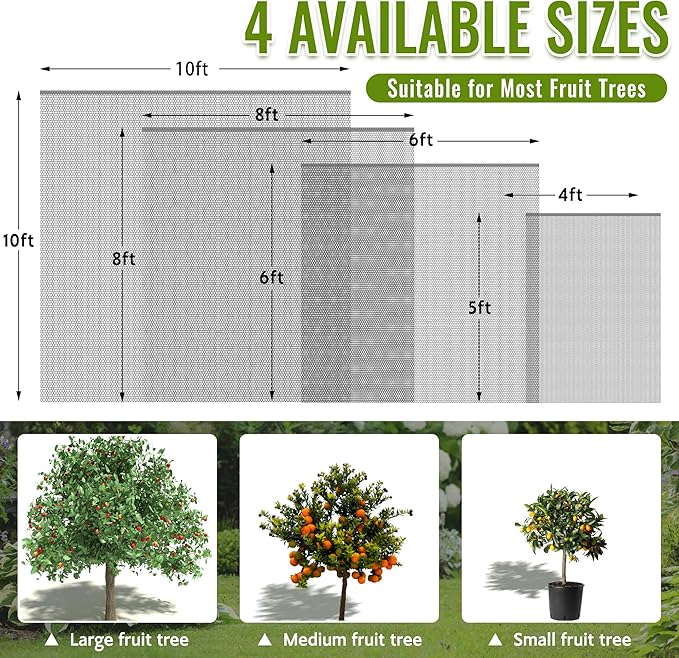 2 Pack Fruit Tree Netting Bags with Zipper and Drawstring, 8 x 8ft Ultra Fine Mesh Garden Netting Plant Cover, Bird Netting for Blueberry Bushes, Fruit Trees, Flowers (Black, 8 x 8 ft)