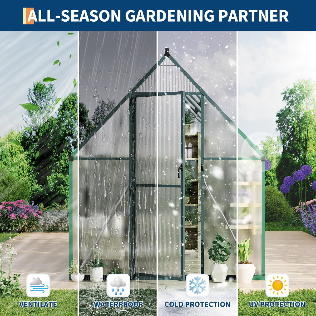 6x9 ft Outdoor Walk-in Greenhouse Aluminum Frame Polycarbonate Panel