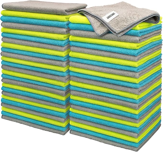 FIXSMITH Microfiber Cleaning Cloth - Pack of 50, Microfiber Towels for Cars 16 x 12 in, Highly Absorbent Cleaning Rags, Lint-Free, Streak-Free Cleaning Cloths for Car Kitchen Home Office