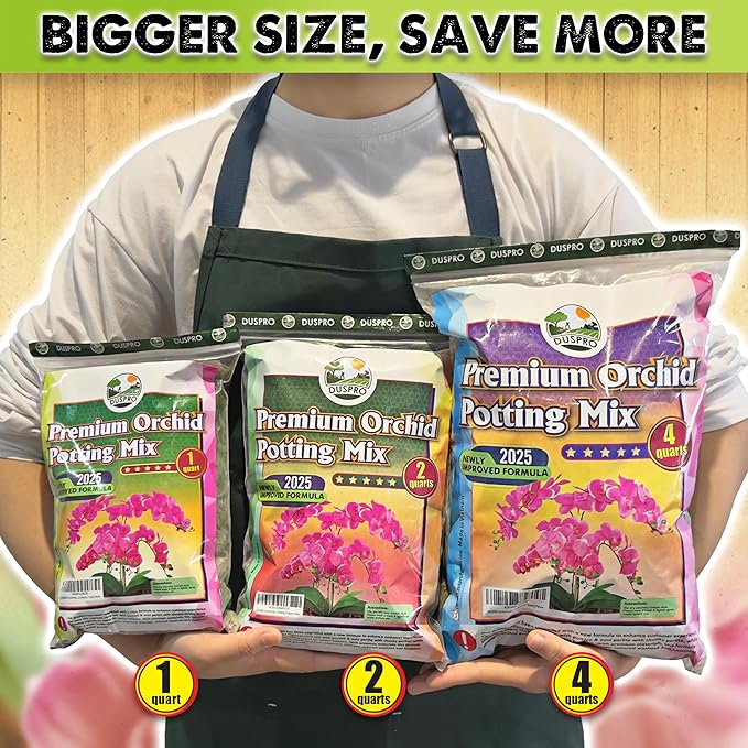 [Upgraded] DUSPRO Orchid Potting Mix for Repotting with Forest Moss, Pine Bark, Perlite & Pumice Natural Ingredients, Orchid Bark Potting Mix, Orchid Repotting Kit Drainage Indoor Potting Medium 2QT