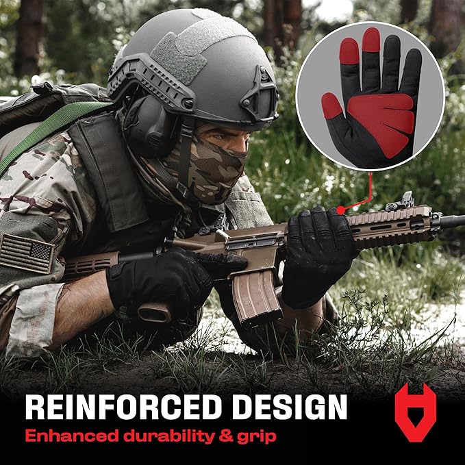NoCry Water Resistant Tactical Shooting Gloves for Men with Soft Padded Knuckle Guards and Reinforced Palm with Non-Slip Grip — Ideal Heavy Duty Black Airsoft Gloves