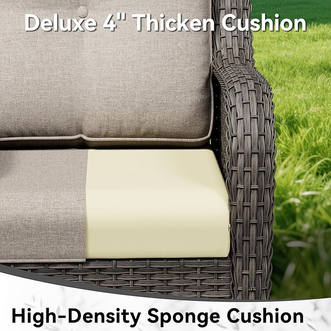 8 Piece Outdoor Wicker Patio Furniture Set, Outdoor Swivel Rocker Patio Chairs Set with Thickened Olefin Cushions, High Back and Deep Seating, Hand-Woven PE Rattan for Porch, Deck