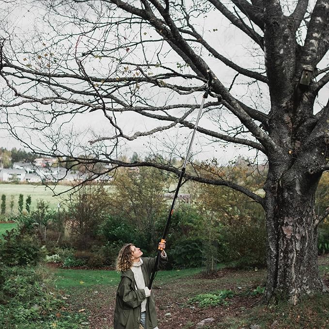 Fiskars 2-in-1 Extendable Tree Pruner and Pole Saw (Extends 7.9 - 12 feet) with Rotating Head, Pruning Stik Model with15-Inch Double-Grind Saw Blade, and Double Locking System