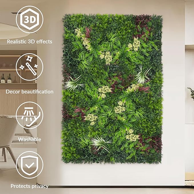 DOPGIB Artificial Grass Wall Boxwood Plant Panel: 20"x20"(24P) UV Resistant Green Leaves Faux for Interior Wall Backdrop,Garden and Indoor Outdoor Wall&Fence Covering Privacy，Party Wall Fence Decor