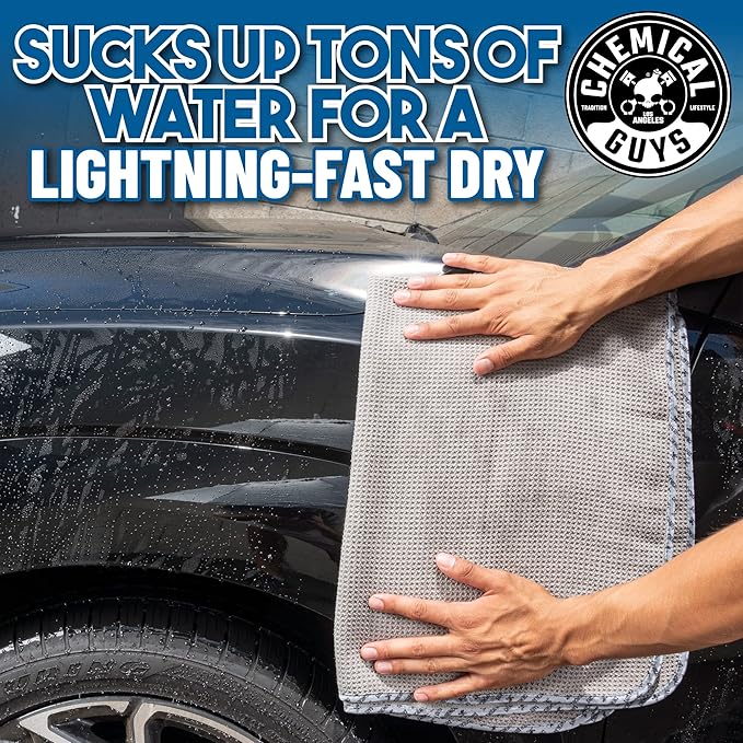 Chemical Guys Waffle Weave Gray Matter Microfiber Drying Towel - 25" x 36", Premium Blend Microfiber Towel with Soft-Banded Edging for Scratch-Free Car Drying, Ultra Absorbent