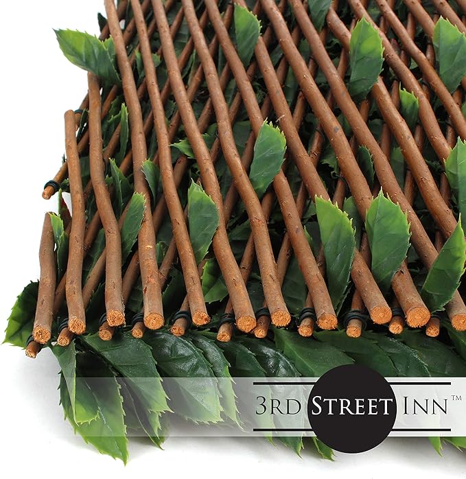 3rd Street Inn™ Leaf Trellis - Bamboo Greenery Panel - Boxwood and Ivy Privacy Fence Substitute - DIY Flexible Fencing (1, Red Tipped Photinia)