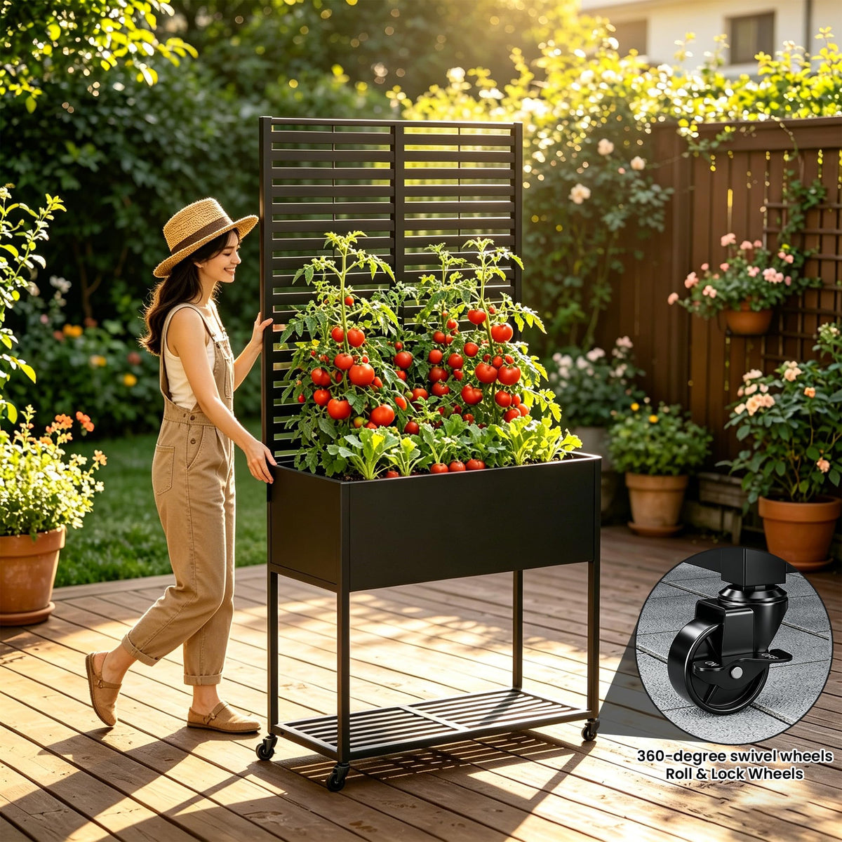 Metal Raise Garden Bed with Trellis,70" Elevated Trellis Planter Outdoor