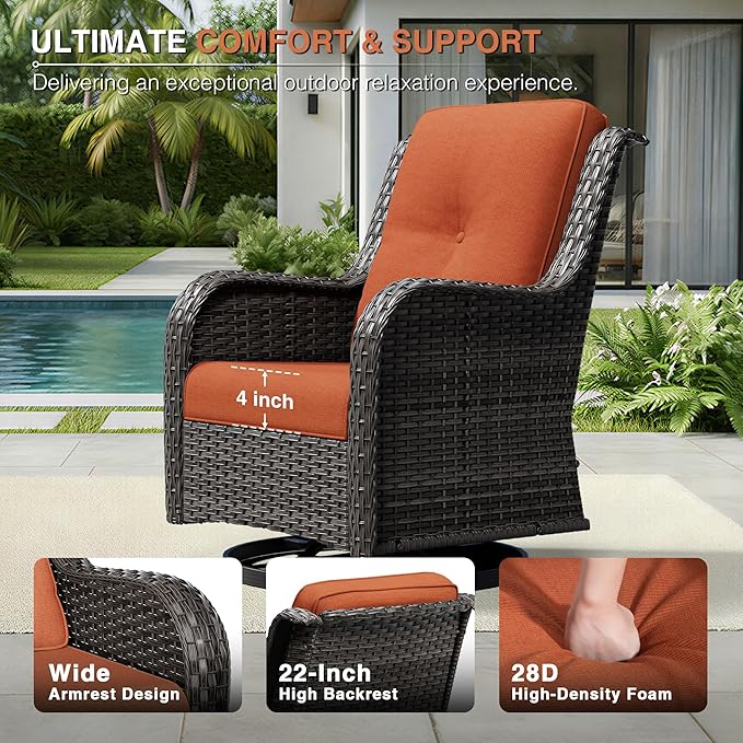 Joyside 6 Piece Wicker Patio Furniture Set, Outdoor Swivel Rocker Patio Chairs with High Back, Deep Seating, Wide Armrest, Thickened Cushions, Outdoor Furniture for Deck, Porch Use