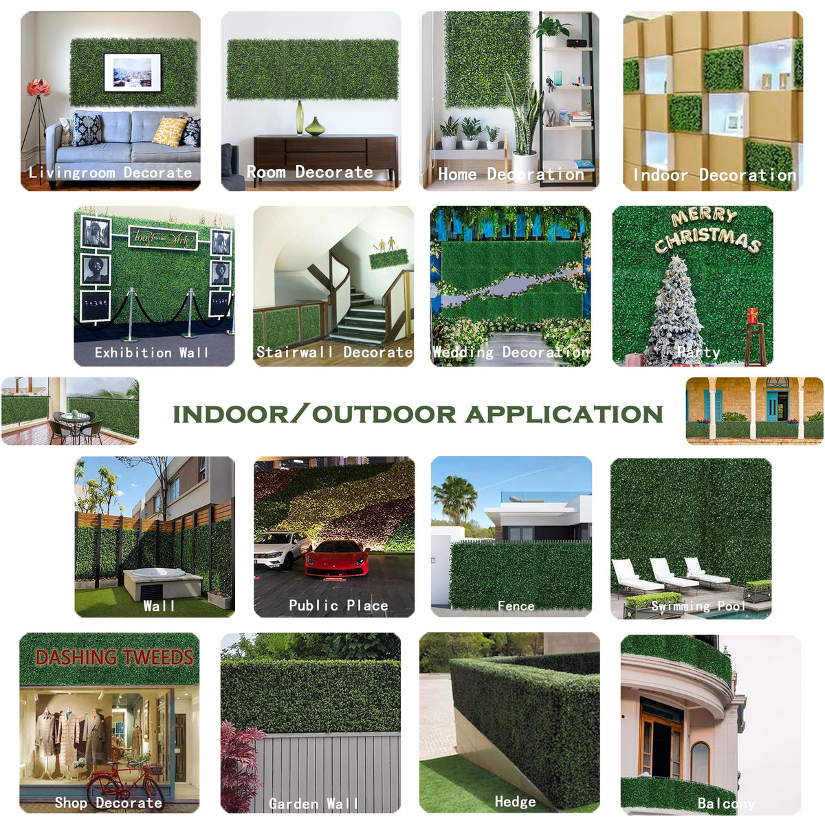 Bybeton Artificial Grass Wall Panel,10"x 10"(12Pcs) Boxwood Faux Green Wall Panels for Interior Wall, Backdrop Wall,Garden Wall and Indoor Outdoor Plant Wall Decor