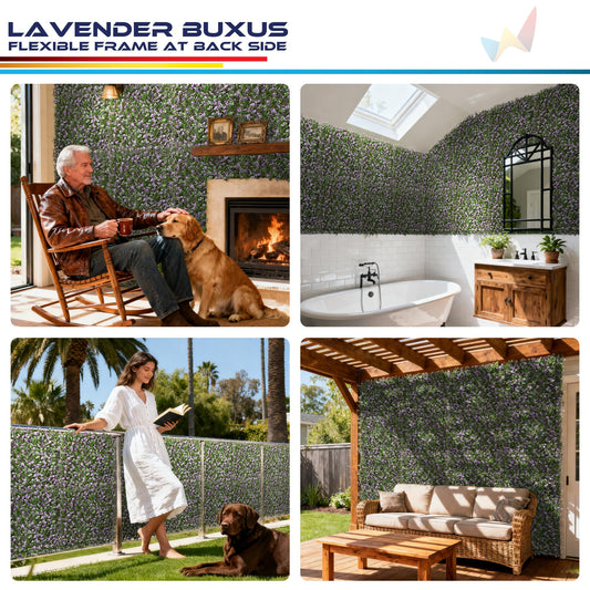 Windscreen4less 2 PCS 20"x20" Artificial Boxwood Panels Faux Plant Grass Green Wall Panel Decoration for Outdoor Indoor Garden Backyard (Buxus Lavender)